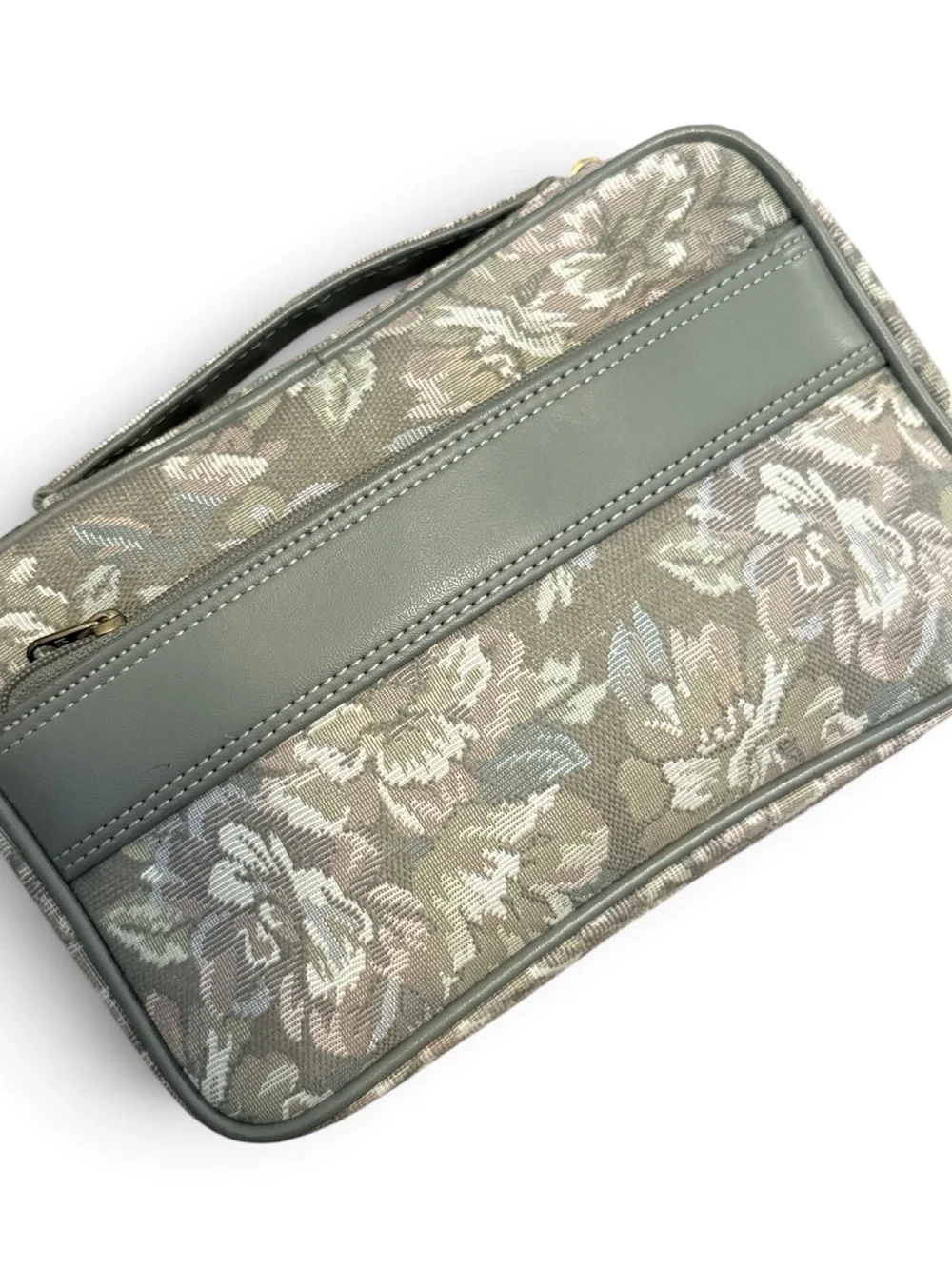 Floral Jacquard Cosmetic Clutch in Sage Green